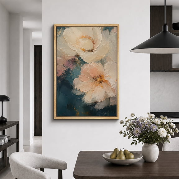 Framed Canvas Print Soft Floral Blossom Wall Art Botanical Decorative for Living Room Bedroom - 16"x24" NATURAL Frame