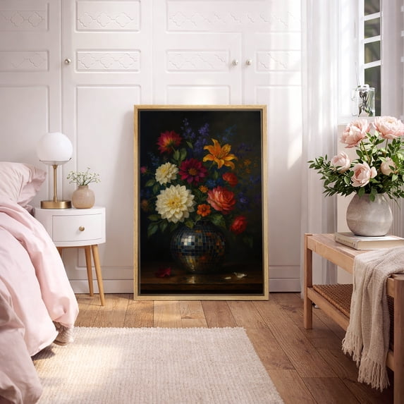 Framed Canvas Print Still Life Flower Wall Art Vintage Botanical Decorative for Living Room Bedroom - 16"x24" NATURAL