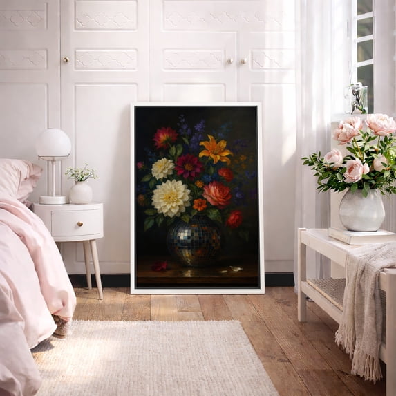 Framed Canvas Print Still Life Flower Wall Art Vintage Botanical Decorative for Living Room Bedroom - 24"x36" WHITE