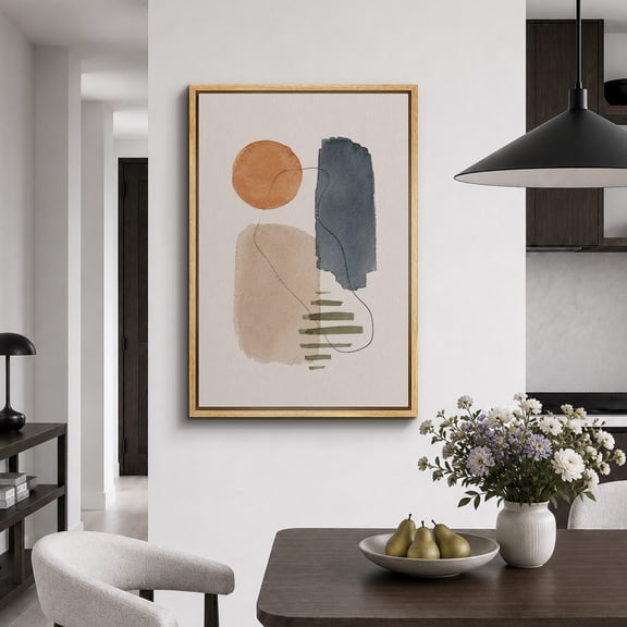Framed Canvas Print Sun Geometric Abstract Wall Art Modern Artwork Decoration for Living Room Bedroom - 16"x24" NATURAL Frame