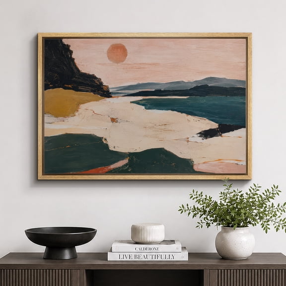 Framed Canvas Print Sunset Ocean Wall Art Seascape Artwork Decoration for Living Room Bedroom - 16"x24" NATURAL Frame
