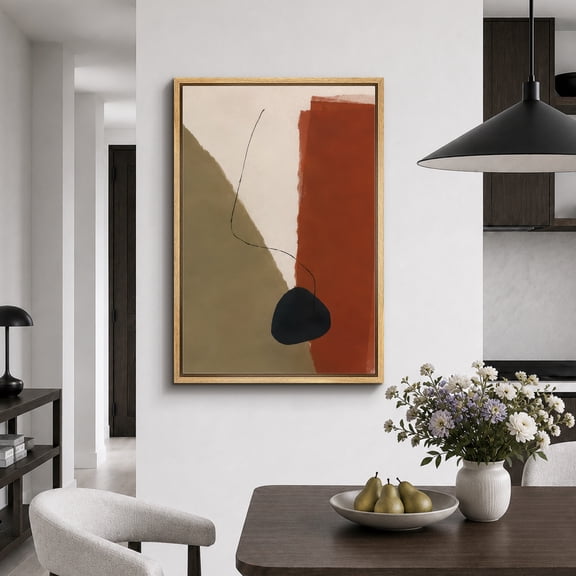 Framed Canvas Print Terracotta Black Abstract Wall Art Modern Artwork Decoration for Living Room Bedroom - 16"x24" NATURAL Frame