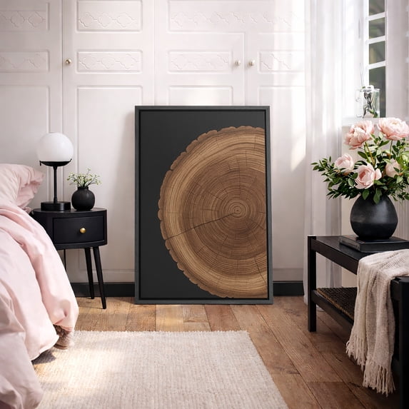 Framed Canvas Print Tree Ring Wall Art Rustic Nature Decorative for Living Room Bedroom - 24"x36" BLACK