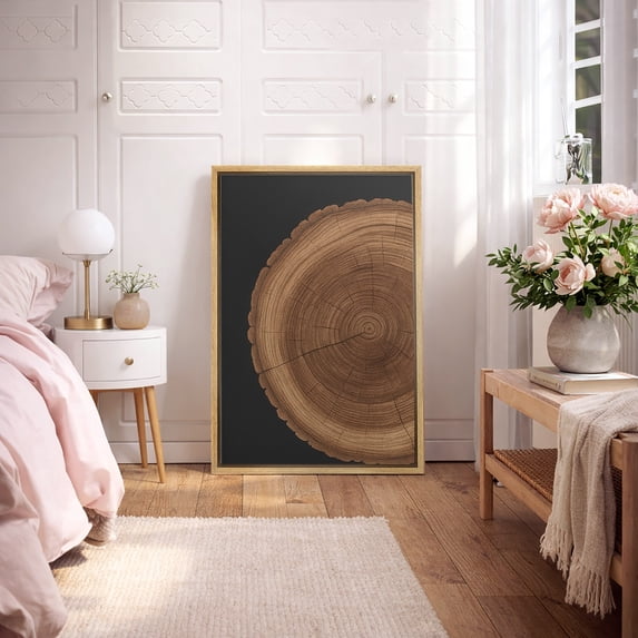 Framed Canvas Print Tree Ring Wall Art Rustic Nature Decorative for Living Room Bedroom - 24"x36" NATURAL