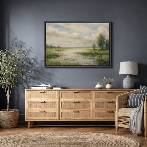 Framed Canvas Print Vintage Country Landscape Wall Art Farmhouse Decorative for Living Room Bedroom - 24"x36" BLACK