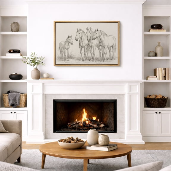 Framed Canvas Print Vintage Horse Wall Art Animal Rustic Decorative for Living Room Bedroom - 16"x24" NATURAL