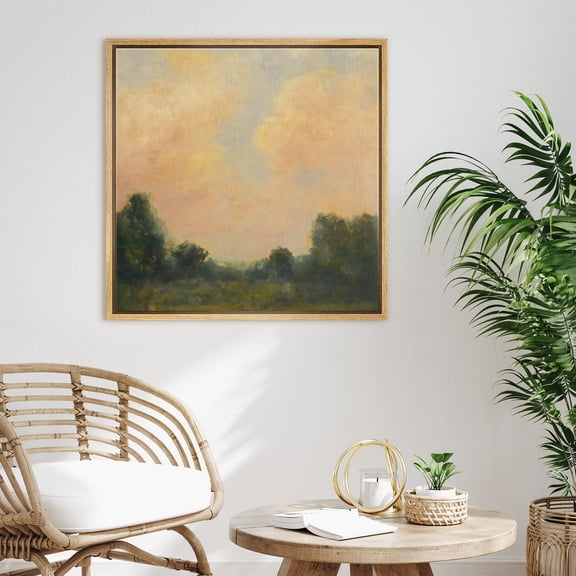 Framed Canvas Print Vintage Sky Landscape Wall Art Antique Decorative for Living Room Bedroom - 24"x24" NATURAL