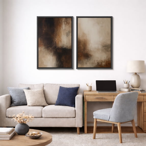 Framed Canvas Print Wabi Sabi Wall Art Set of 2 Abstract Modern Decorative for Living Room Bedroom - 16"x24"x2 BLACK