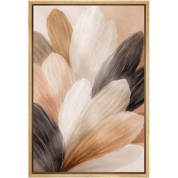 Framed Canvas Print Wall Art Abstract Floral in Soft Colors Neutral Modern Boho Art for Living Room, Bedroom, Office - 16"x24" NATURAL