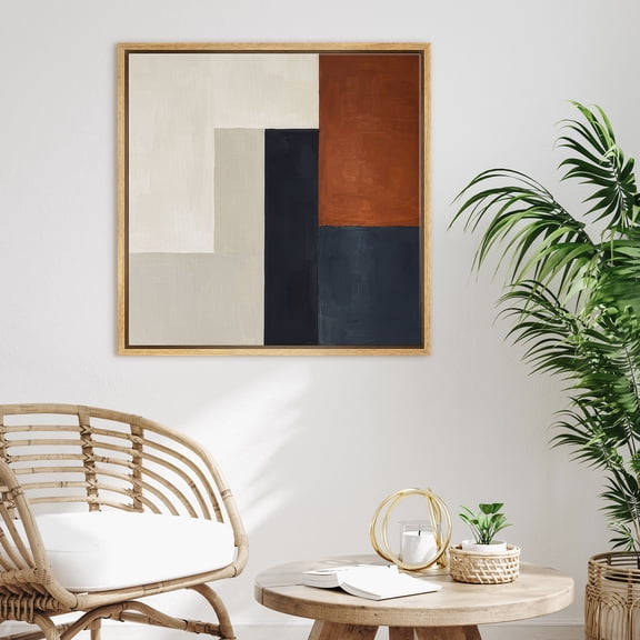 Framed Canvas Print Wall Art Abstract Geometric Blocks Print Modern Minimalist Shapes Artwork For Living Room Decor - 16"x16" NATURAL