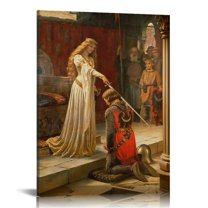 Framed Canvas Print Wall Art The Accolade by Edmund Leighton Nature Wilderness Illustrations Fine Art Traditional Scenic Colorful Rustic for Living Room, Bedroom, Office 16x24in