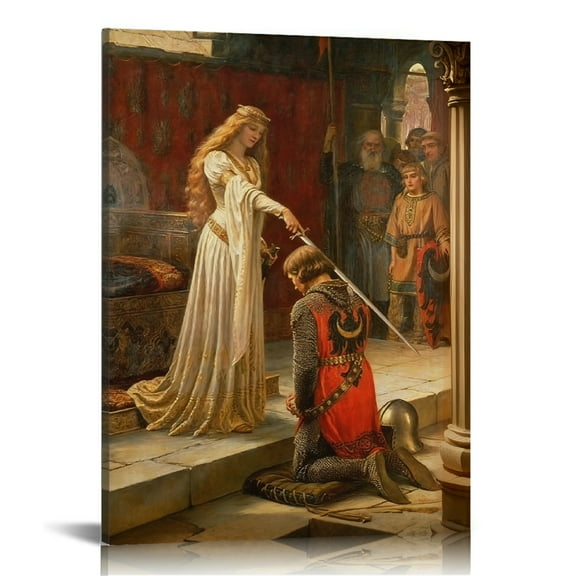 Framed Canvas Print Wall Art The Accolade by Edmund Leighton Nature Wilderness Illustrations Fine Art Traditional Scenic Colorful Rustic for Living Room, Bedroom, Office 16x24in