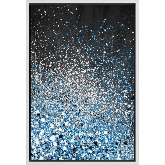 Framed Canvas Print Wall Art Blue Square Triangle Paint Splatter Abstract Shapes Digital Art Modern Art Decorative Contemporary Colorful for Living Room, Bedroom, Office - 24"x36" White