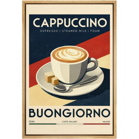 Framed Canvas Print Wall Art Cappuccino Coffee Food Modern Art for Living Room, Bedroom, Office - 16"x24" NATURAL