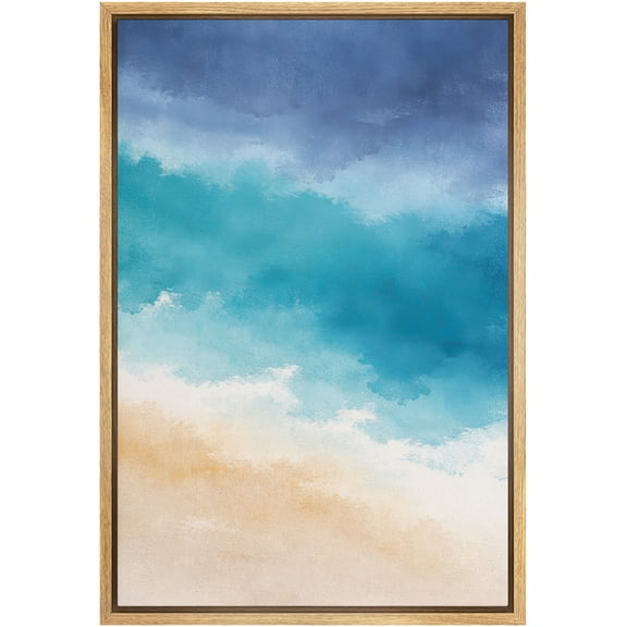 Framed Canvas Print Wall Art Coastal Waterscape Abstract Beach Art for Living Room, Bedroom, Office - 16"x24" NATURAL