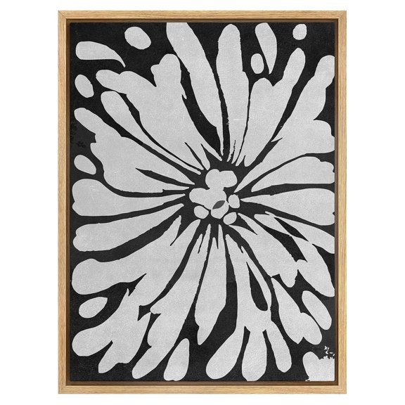 Framed Canvas Print Wall Art Gray Paint Splatter Lily Abstract Patterns Illustrations Modern Art Minimalist Relax/Calm Grey Black and White for Living Room, Bedroom, Office - 16"x24" Natural