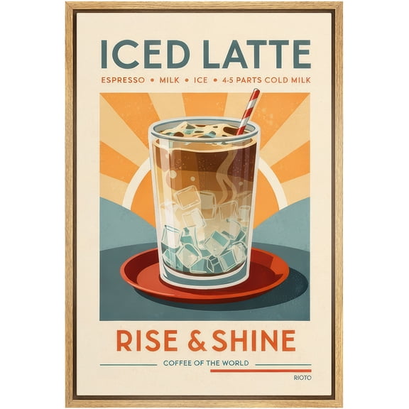 Framed Canvas Print Wall Art Iced Latte Food Modern Art for Living Room, Bedroom, Office - 16"x24" NATURAL