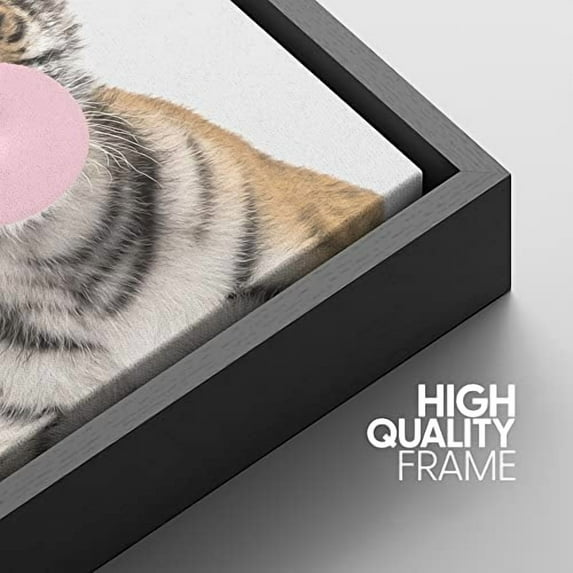 Framed Canvas Print Wall Art Kids Child Bedroom Bubblegum Jungle Tiger Cub Animals Wildlife Photography Modern Art Rustic Portrait Wilderness Baby for Living Room, Bedroom, Office