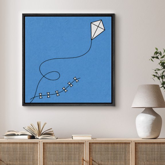 Framed Canvas Print Wall Art Kite Flying in Clear Sky Print Simple Vector Style Artwork For Living Room Decor - 24"x24" BLACK