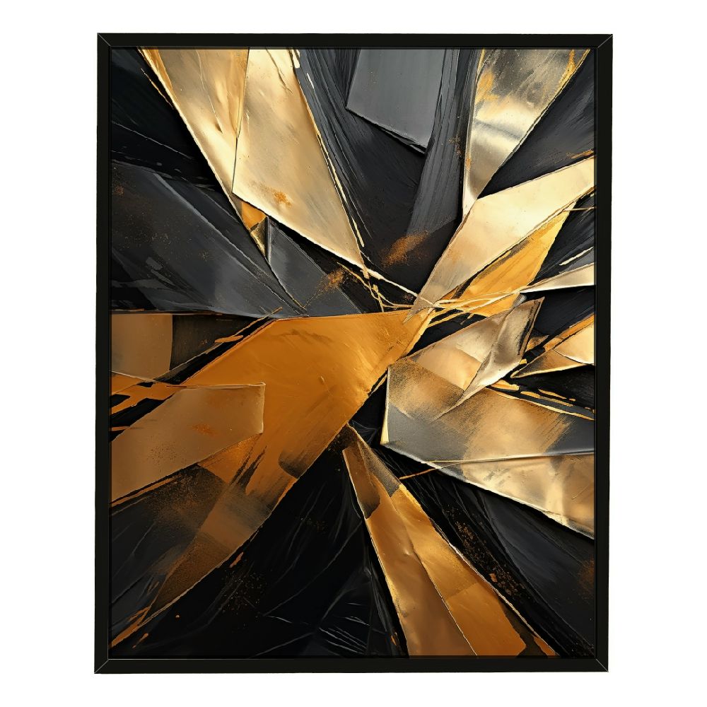 Framed Canvas Print Wall Art Set Gold Black Circle Ring Spiral Collage ...