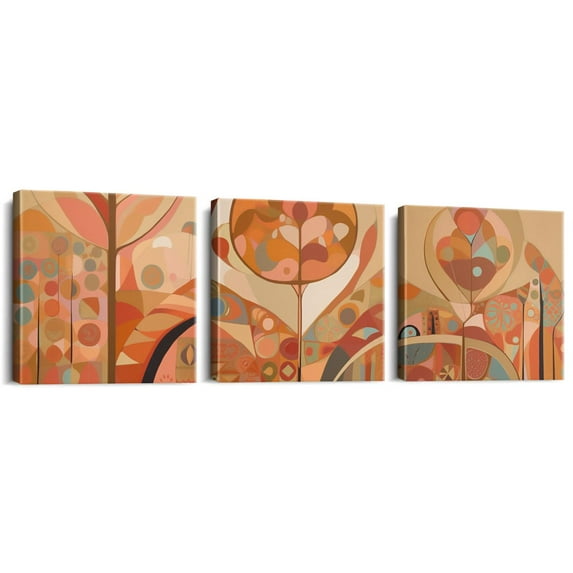 Framed Canvas Print Wall Art Set featuring Geometric Mid-Century Green Polygon, Tropical Leaves, Abstract Shapes, and Modern Art Nordic style.12"x12"x3