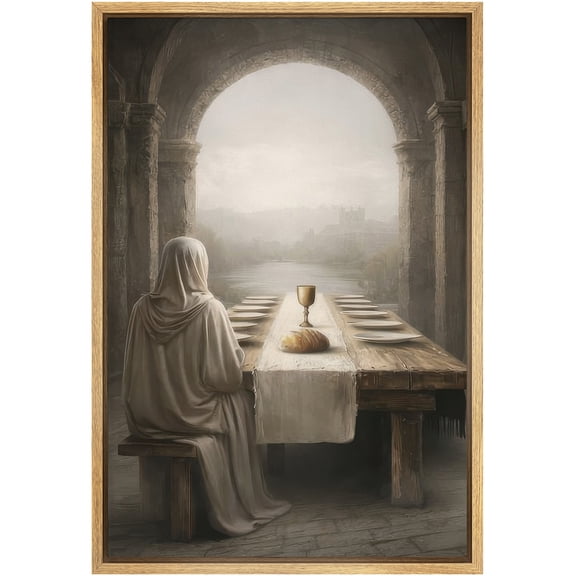 Framed Canvas Print Wall Art Solitary Reflection at the Last Supper Christian Art for Living Room, Bedroom, Office - 16"x24" NATURAL