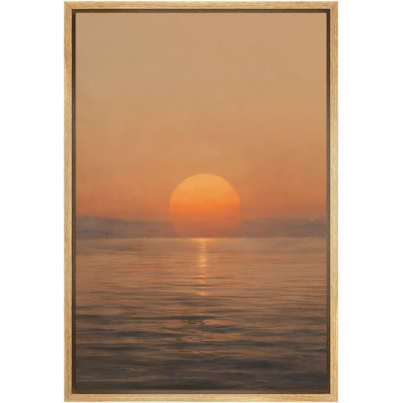 Framed Canvas Print Wall Art Sunset Over the Ocean Modern Nature Art for Living Room, Bedroom, Office - 24"x36" NATURAL