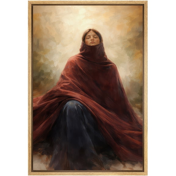 Framed Canvas Print Wall Art Woman Wrapped in a Red Cloak Western Art for Living Room, Bedroom, Office - 16"x24" NATURAL