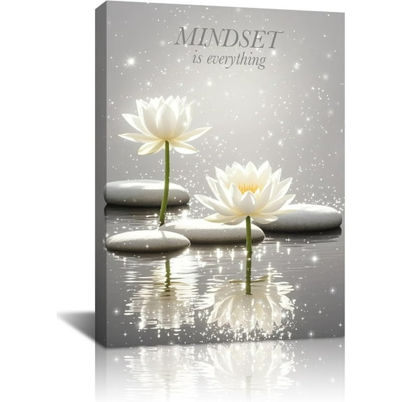 Framed Canvas Prints Art Mindset Motivational Quotes Poster for Zen Office Wall Decor White Lotus Flower Meditation Poster Modern Artwork Painting Framed Ready to Hang, 12"x16"