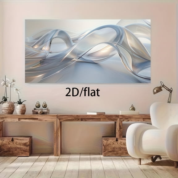 Framed Canvas Wall Art 48x24 Inch Modern Abstract Wave Grey Gold White Blue Print for Living Room Sofa Wall Decor