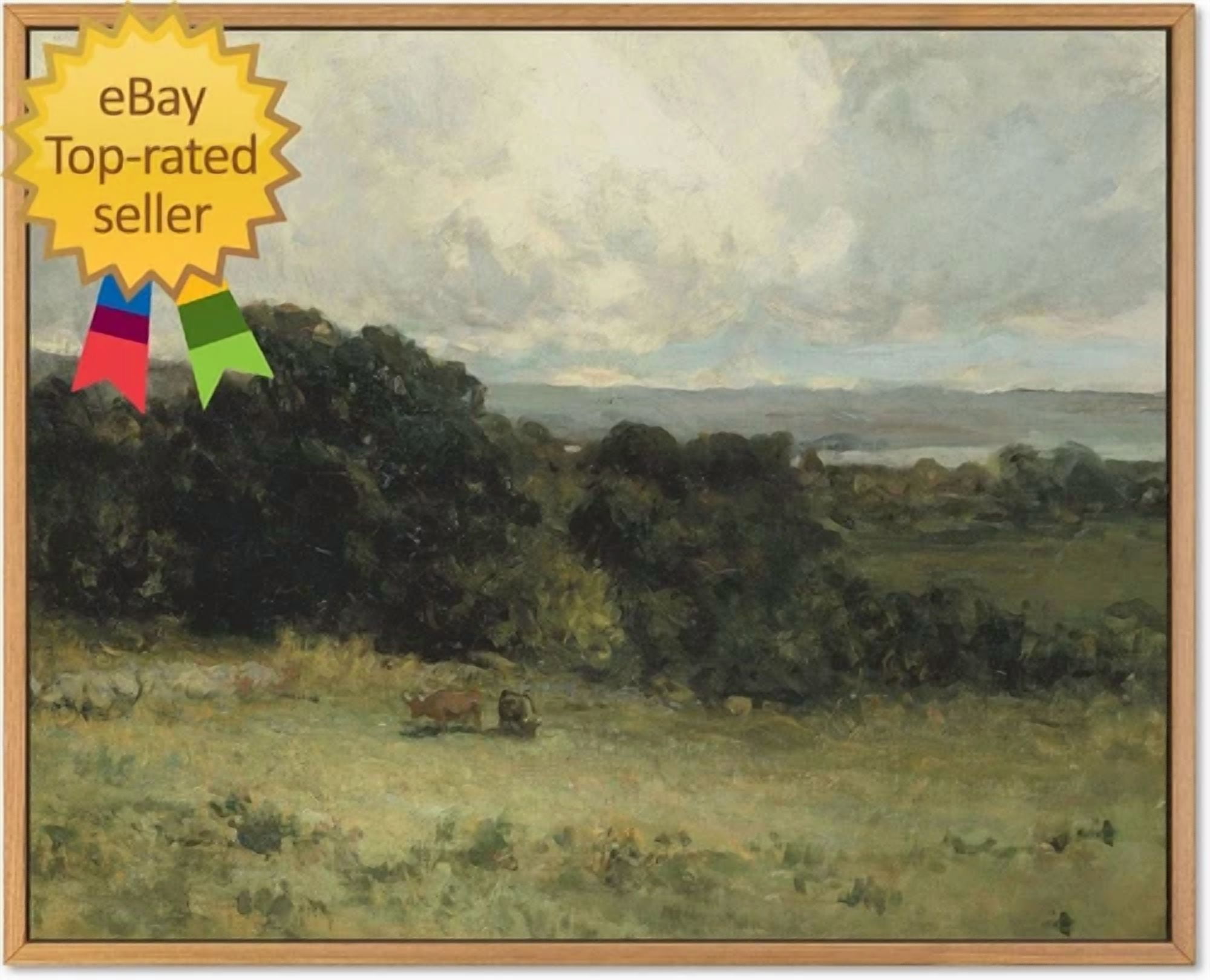 Framed Canvas Wall Art 810In Vintage Pasture Landscape Print Decor