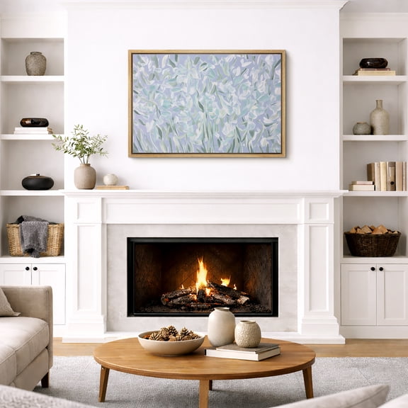 Framed Canvas Wall Art Abstract Blue Green Brushstroke Print for Living Room Decoration - 16"x24" NATURAL