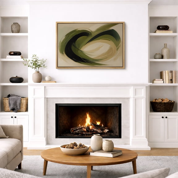 Framed Canvas Wall Art Abstract Green Brushstroke Modern Print for Living Room Decoration - 16"x24" NATURAL
