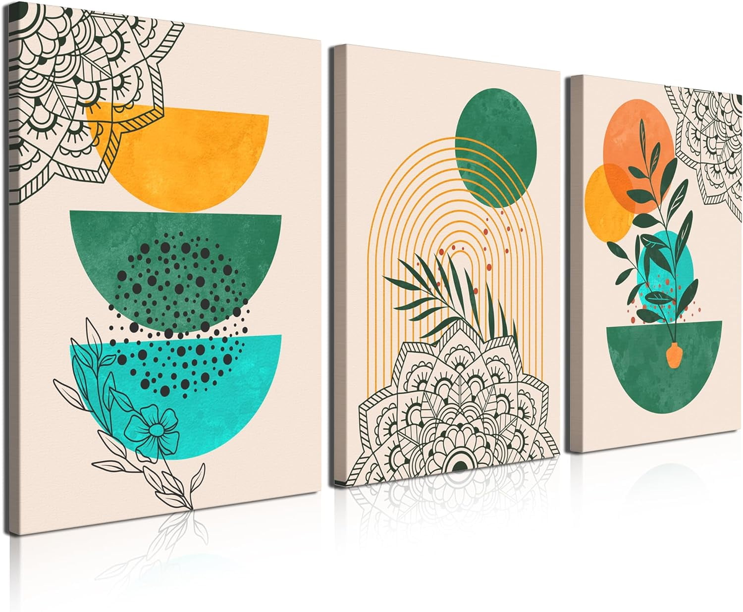 Framed Canvas Wall Art, Boho Wall Art Set 3 Bathroom Decor Mandala Wall ...