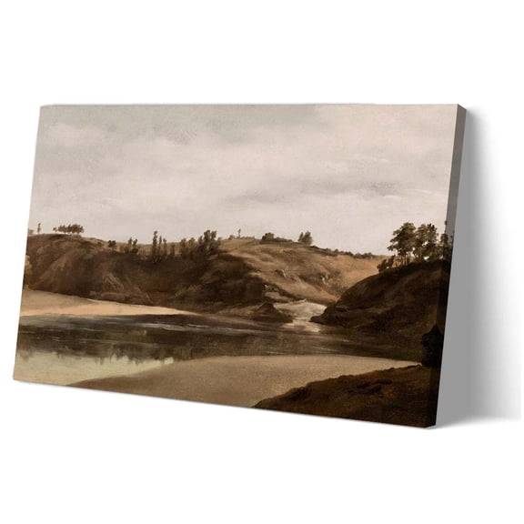 Framed Canvas Wall Art Calm Vintage Landscape, Hills and River Wall Art Antique Art Oil Painting Poster Printing Modern Decoration Picture for Bedroom