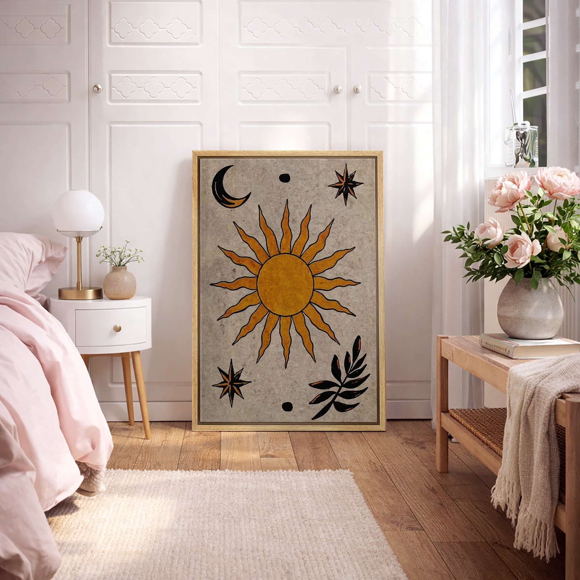 Framed Canvas Wall Art Celestial Sun Moon Print for Living Room