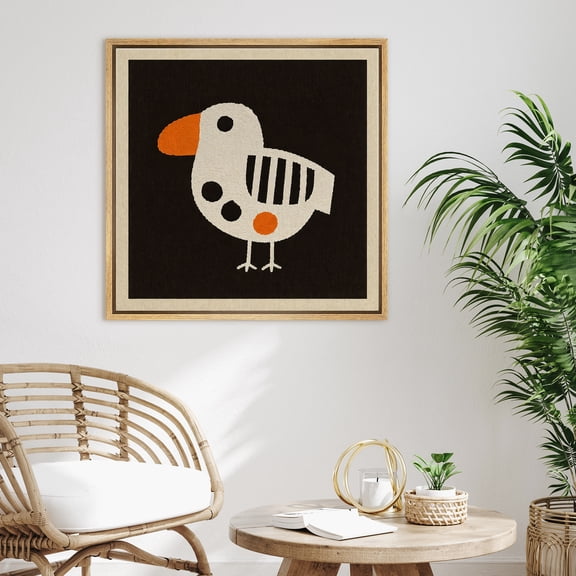 Framed Canvas Wall Art Cute Bird Animal Print for Nursery Kids Room Decoration - 16"x16" NATURAL