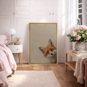 Framed Canvas Wall Art Cute Fox Portrait Print for Living Room Decoration - 16"x24" NATURAL
