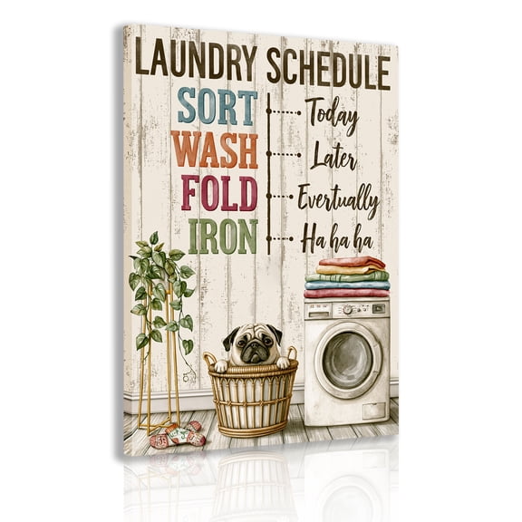 Framed Canvas Wall Art for Farmhouse Laundry Rooms – Fun Dog-Themed "Laundry Process" Sign & Laundry Rules Poster – Suitable for Farmhouse Laundry Room and Bathroom Decor