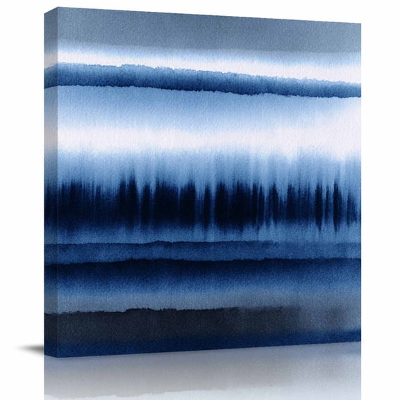Framed Canvas Wall Art for Living Room Abstract Art Waves Wall Decor, Stripes Watercolor Gradient Blue Aesthetic Paintings for Bedroom Office Kitchen, Ready to Hang Artwork Wall Pictures 8x8 Inch