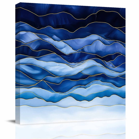 Framed Canvas Wall Art for Living Room Abstract Beach Wace Wall Decor, Geometric Blue Aesthetic Paintings for Bedroom Office Kitchen Bathroom, Ready to Hang Artwork Wall Pictures 8x8 Inch