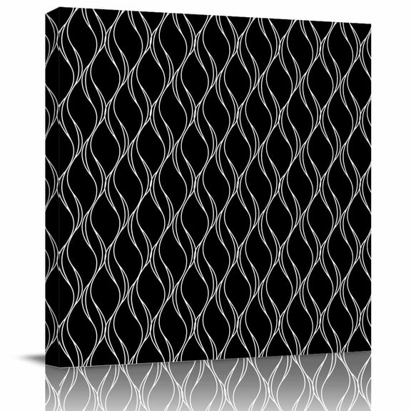 Framed Canvas Wall Art for Living Room Abstract Wave Lines Wall Decor, Black Floral Petal Pattern Aesthetic Paintings for Bedroom Office Kitchen, Ready to Hang Artwork Wall Pictures 8x8 Inch