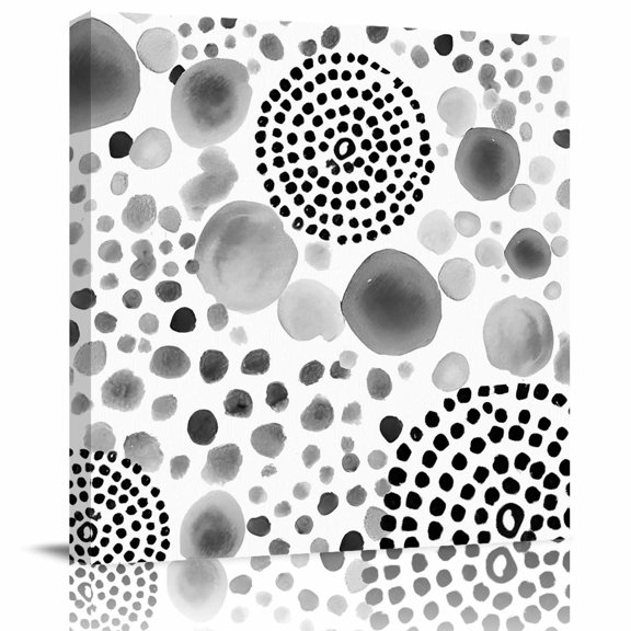 Framed Canvas Wall Art for Living Room Balck Bubble Dots Wall Decor, Modern Abstract Art Ink Aesthetic Paintings for Bedroom Office Kitchen Bathroom, Ready to Hang Artwork Wall Pictures 8x8 Inch