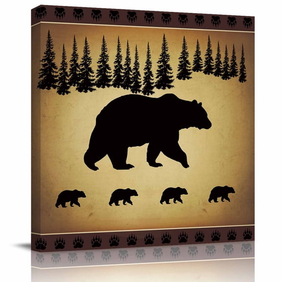 Framed Canvas Wall Art for Living Room Bear Pine Tree Wall Decor, Vintage Farmhouse Animal Aesthetic Paintings for Bedroom Office Kitchen Bathroom, Ready to Hang Artwork Wall Pictures 8x8 Inch