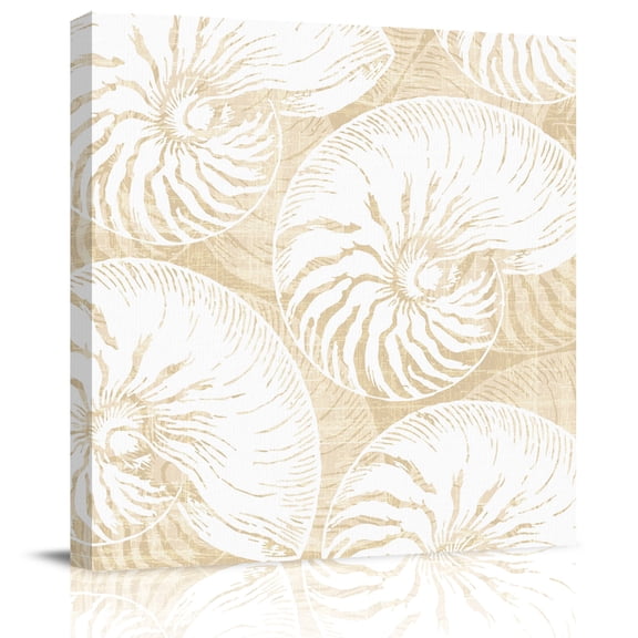 Framed Canvas Wall Art for Living Room Beige Shell Wall Decor, Coastal Conch Ocean Marine Life Aesthetic Paintings for Bedroom Office Kitchen Bathroom, Ready to Hang Artwork Wall Pictures 8x8 Inch