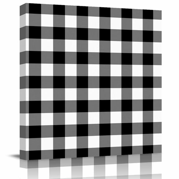 Framed Canvas Wall Art for Living Room Black Buffalo Plaid Wall Decor, Check Lines Aesthetic Paintings for Bedroom Office Kitchen Bathroom, Ready to Hang Artwork Wall Pictures 8x8 Inch
