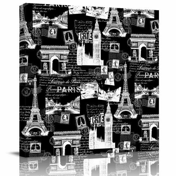 Framed Canvas Wall Art for Living Room Black Eiffel Tower Wall Decor, France Paris Travel Landscape Aesthetic Paintings for Bedroom Office Kitchen, Ready to Hang Artwork Wall Pictures 8x8 Inch