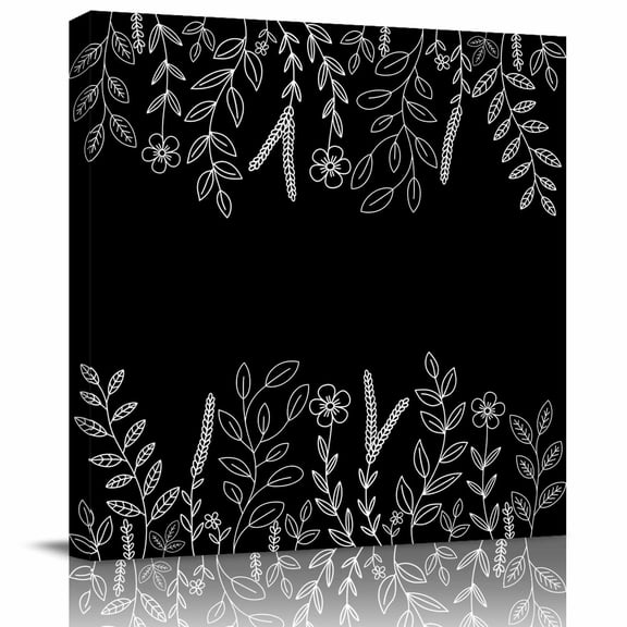 Framed Canvas Wall Art for Living Room Black Floral Wall Decor, Flower Leaf Branch Aesthetic Paintings for Bedroom Office Kitchen Bathroom, Ready to Hang Artwork Wall Pictures 8x8 Inch