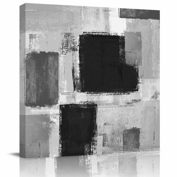 Framed Canvas Wall Art for Living Room Black Grey Paint Wall Decor, Graffiti Abstract Art Aesthetic Paintings for Bedroom Office Kitchen Bathroom, Ready to Hang Artwork Wall Pictures 8x8 Inch