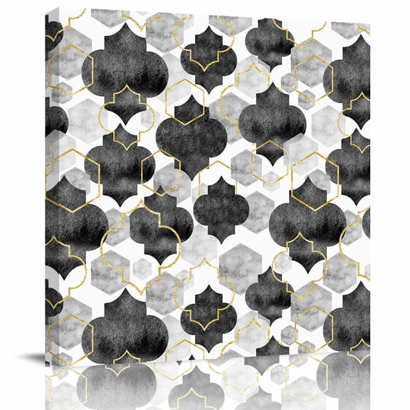 Framed Canvas Wall Art for Living Room Black Moroccan Wall Decor, Gradient Modern Geometric Aesthetic Paintings for Bedroom Office Kitchen Bathroom, Ready to Hang Artwork Wall Pictures 8x8 Inch